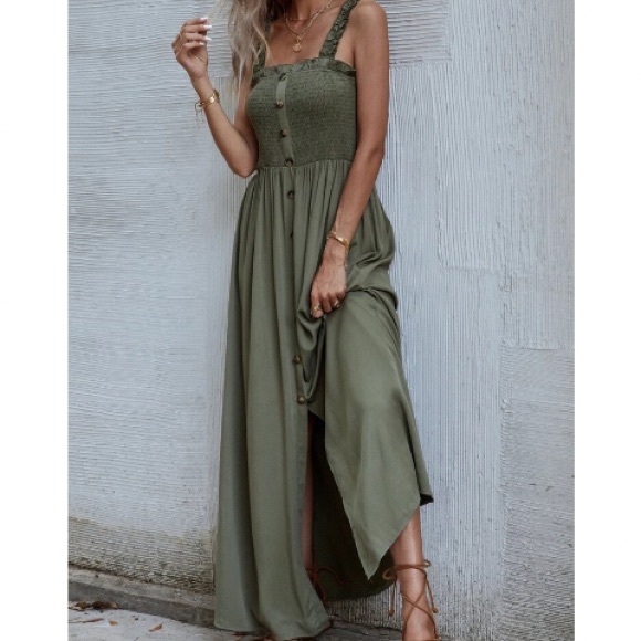 Boho shirred button through maxi dress - Picture 6 of 6